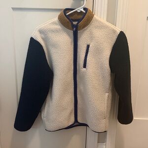 Old Navy Cream and Navy Fleece Jacket with Tan Collar